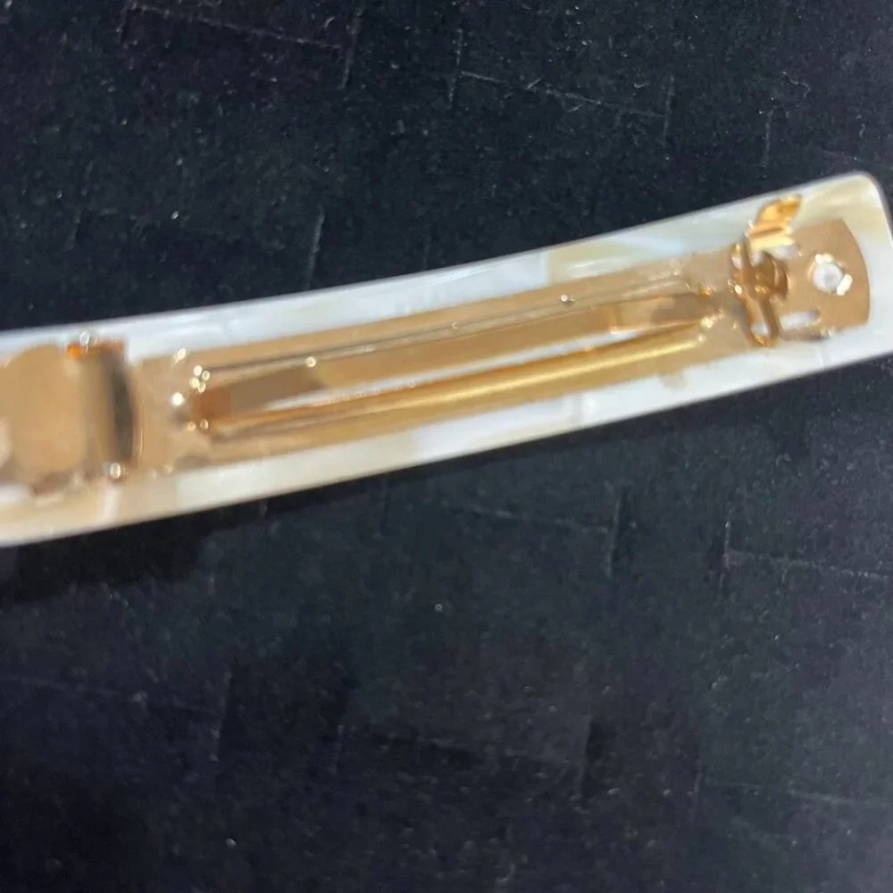 France Luxe Rectangular Barrette Alba Cream Gold Tone 3.5”